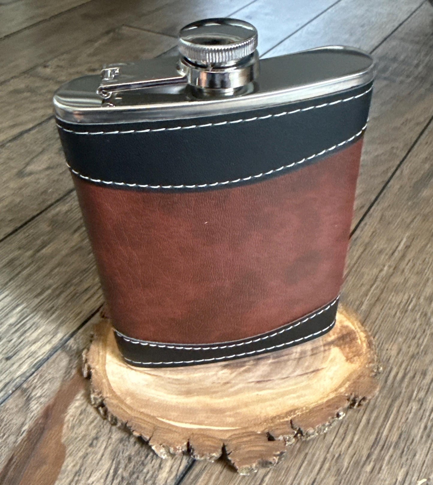 Leather Wrapped Stainless Steel Hip Flask: Personalized Groomsmen Gift