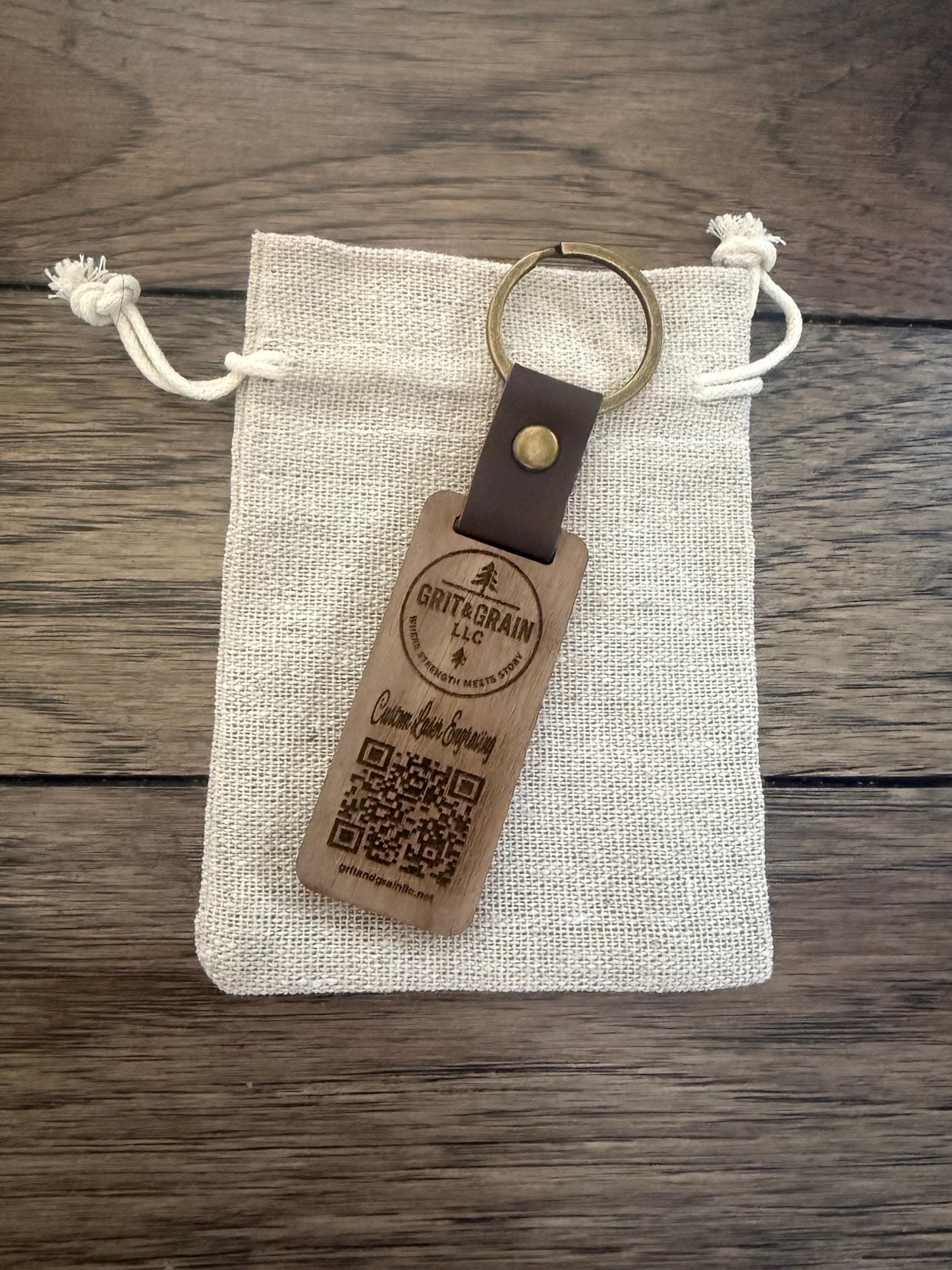 Personalized Walnut Wood Keychain: Engraved Leather Strap Key Ring