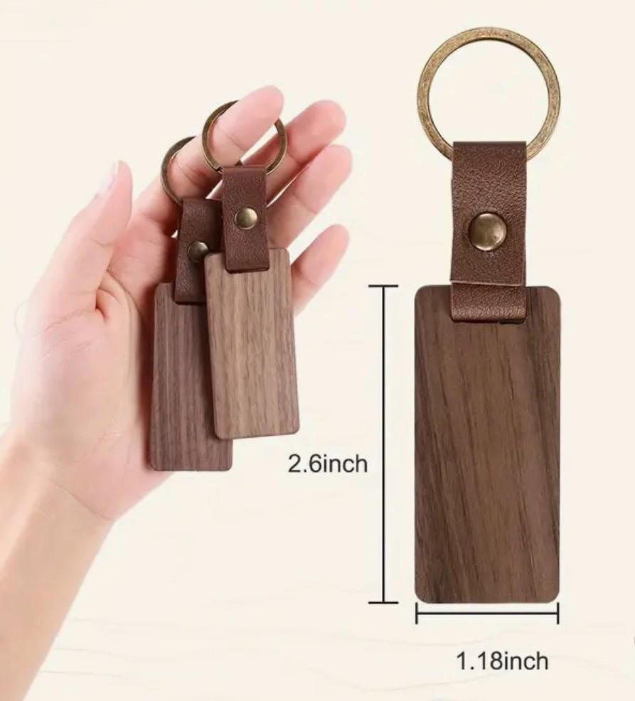 Personalized Walnut Wood Keychain: Engraved Leather Strap Key Ring