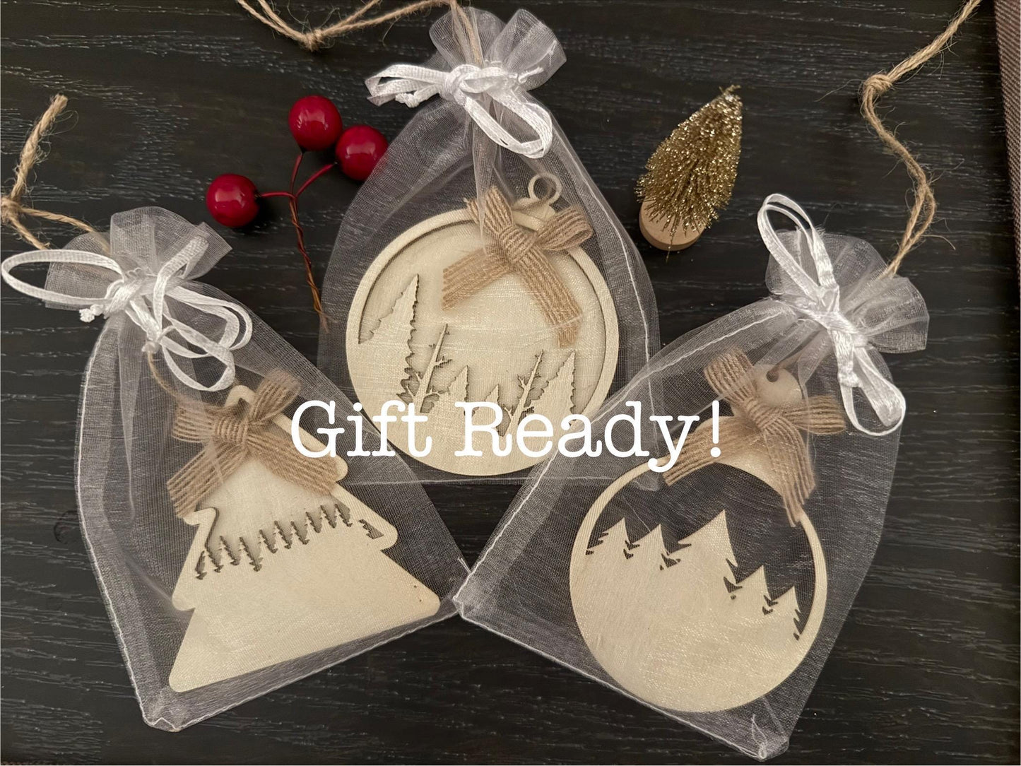 Laser Cut Wooden Christmas Ornament: Rustic Holiday Decor- Gift ready
