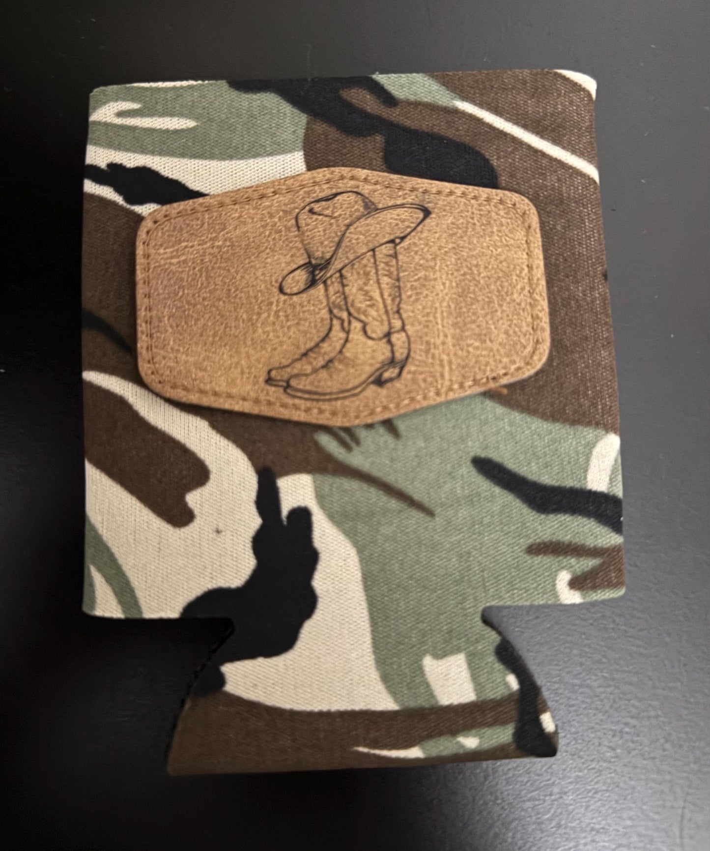 CUSTOM Leather Patch Koozie – Your Logo, Name, or Design – Ships in 1-2 Days