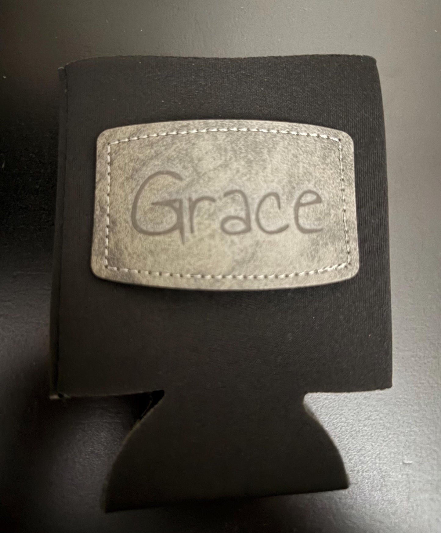 CUSTOM Leather Patch Koozie – Your Logo, Name, or Design – Ships in 1-2 Days