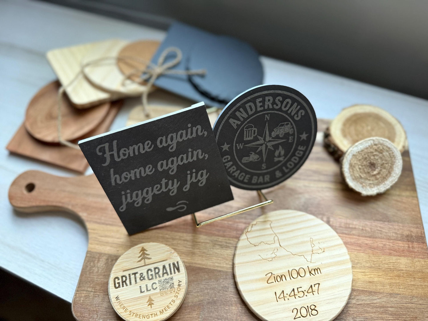 Custom Engraved Coaster Set / Personalized Drink Coasters / Wedding + Housewarming Gift / Bulk Coasters Available