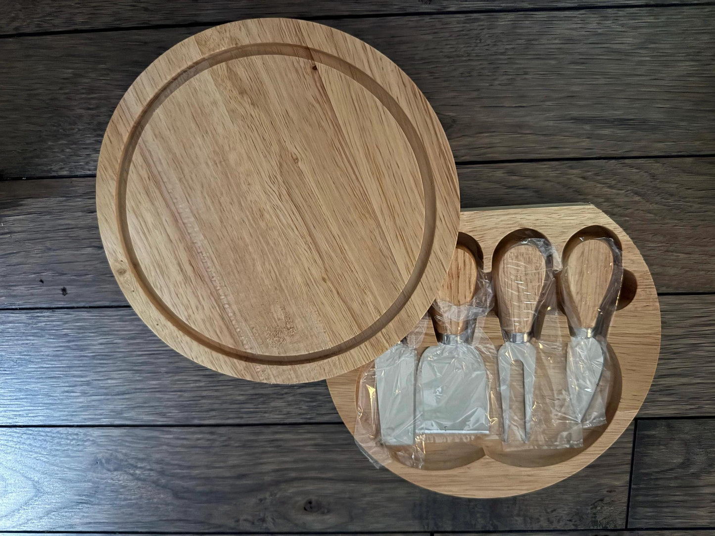 Personalized Wood Cheese Board Set: Engraved Charcuterie Board with Hidden Utensils