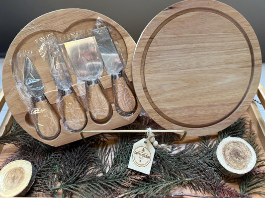 Personalized Wood Cheese Board Set: Engraved Charcuterie Board with Hidden Utensils