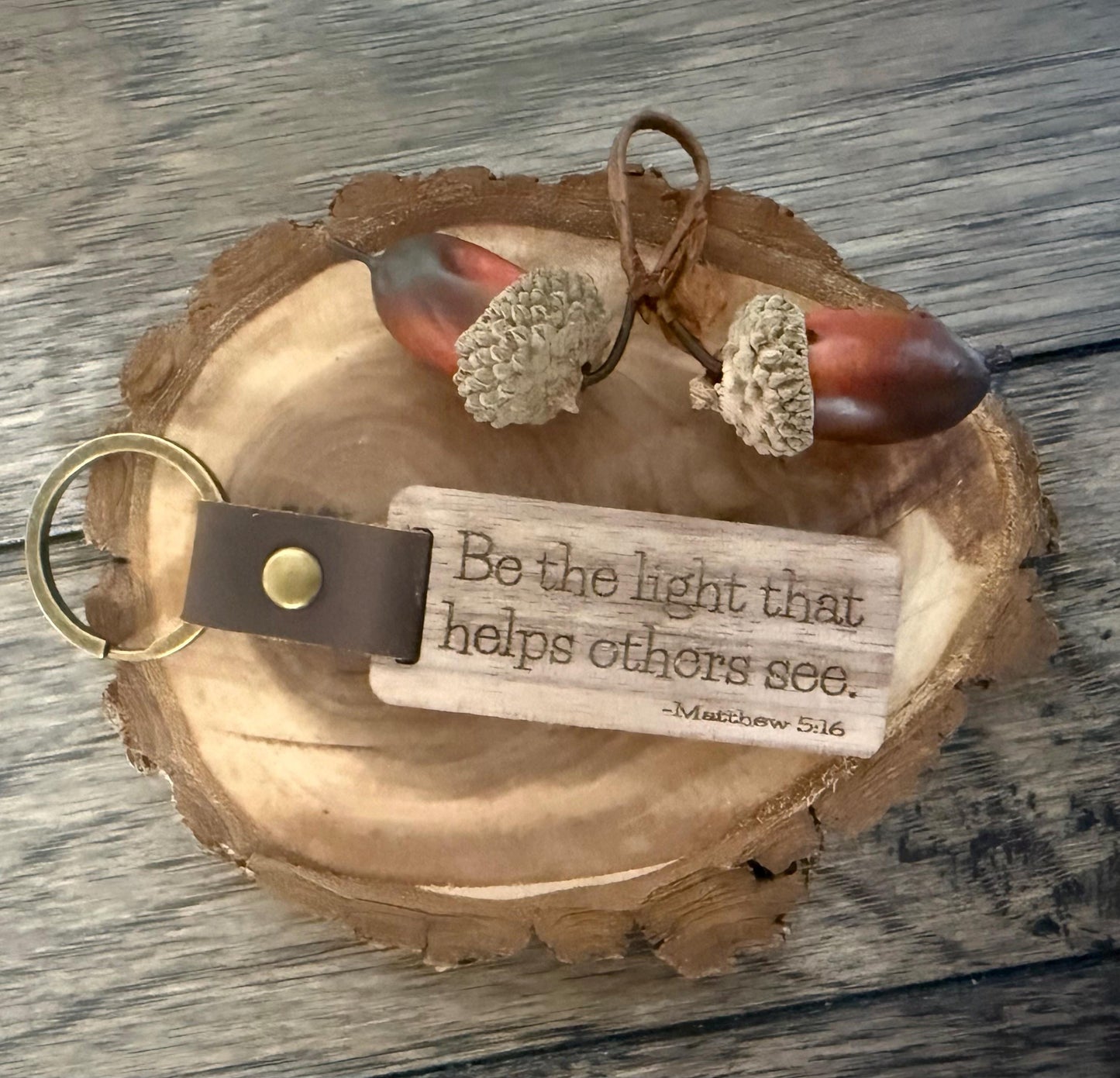 Personalized Walnut Wood Keychain: Engraved Leather Strap Key Ring