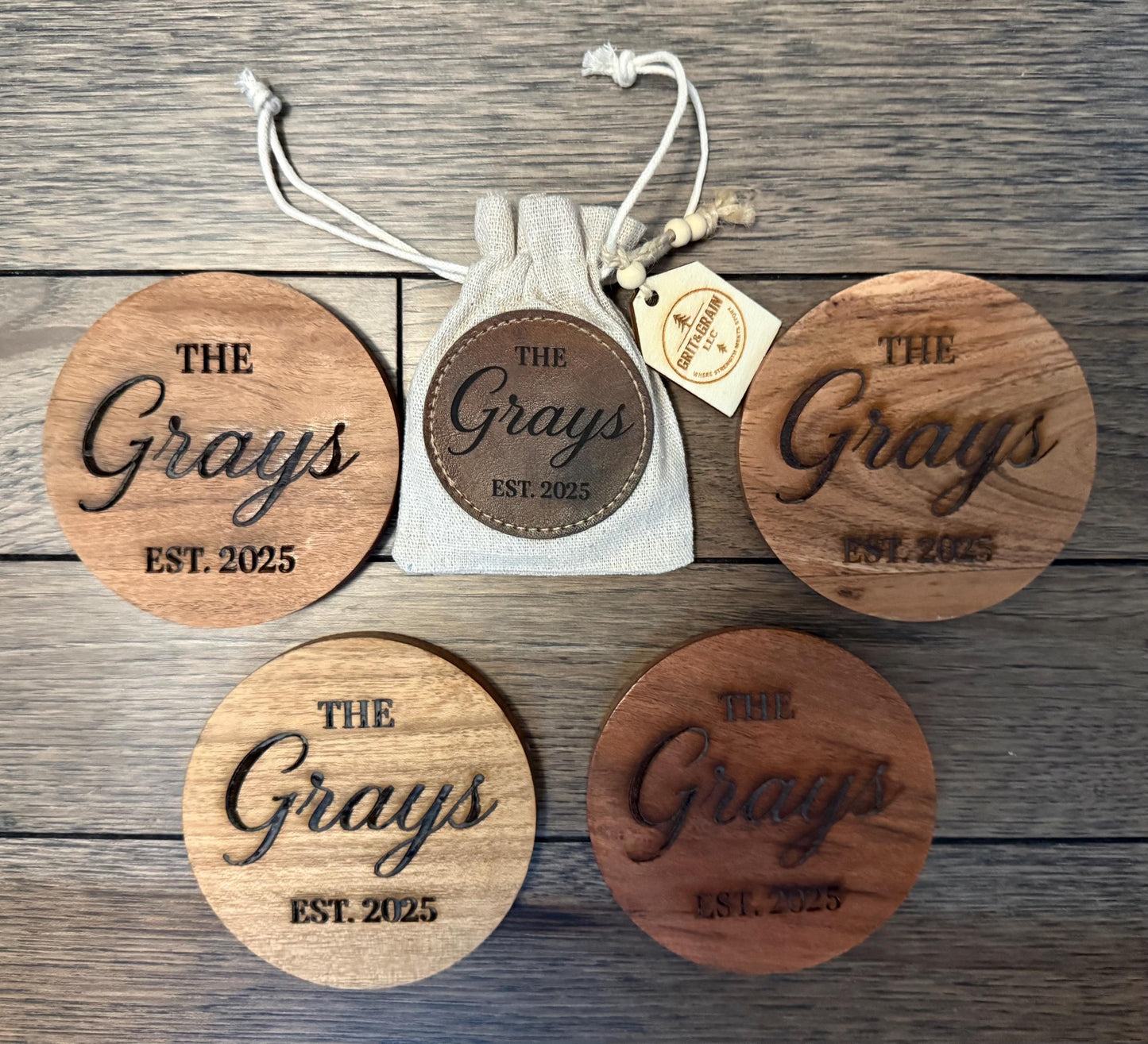 Custom Engraved Coaster Set / Personalized Drink Coasters / Wedding + Housewarming Gift / Bulk Coasters Available