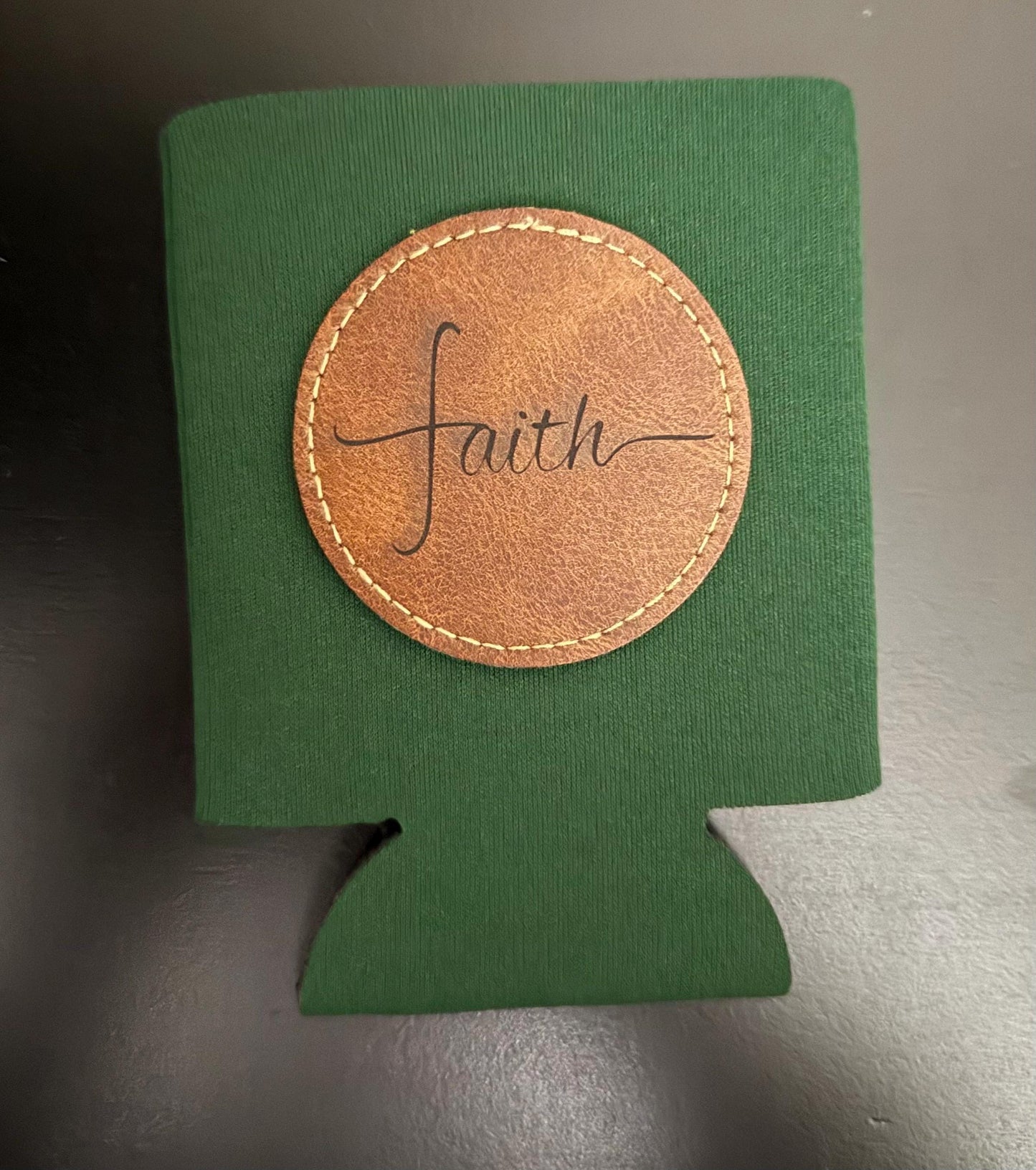 CUSTOM Leather Patch Koozie – Your Logo, Name, or Design – Ships in 1-2 Days