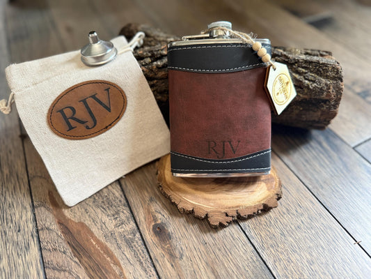 Leather Wrapped Stainless Steel Hip Flask: Personalized Groomsmen Gift