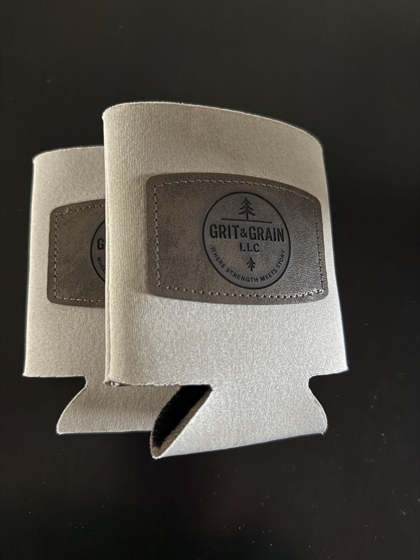 CUSTOM Leather Patch Koozie – Your Logo, Name, or Design – Ships in 1-2 Days