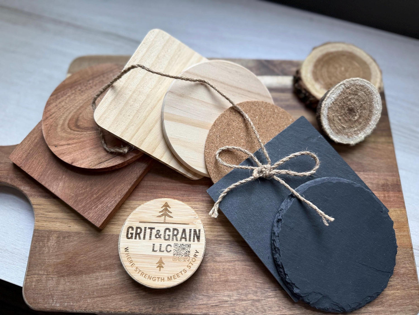 Custom Engraved Coaster Set / Personalized Drink Coasters / Wedding + Housewarming Gift / Bulk Coasters Available