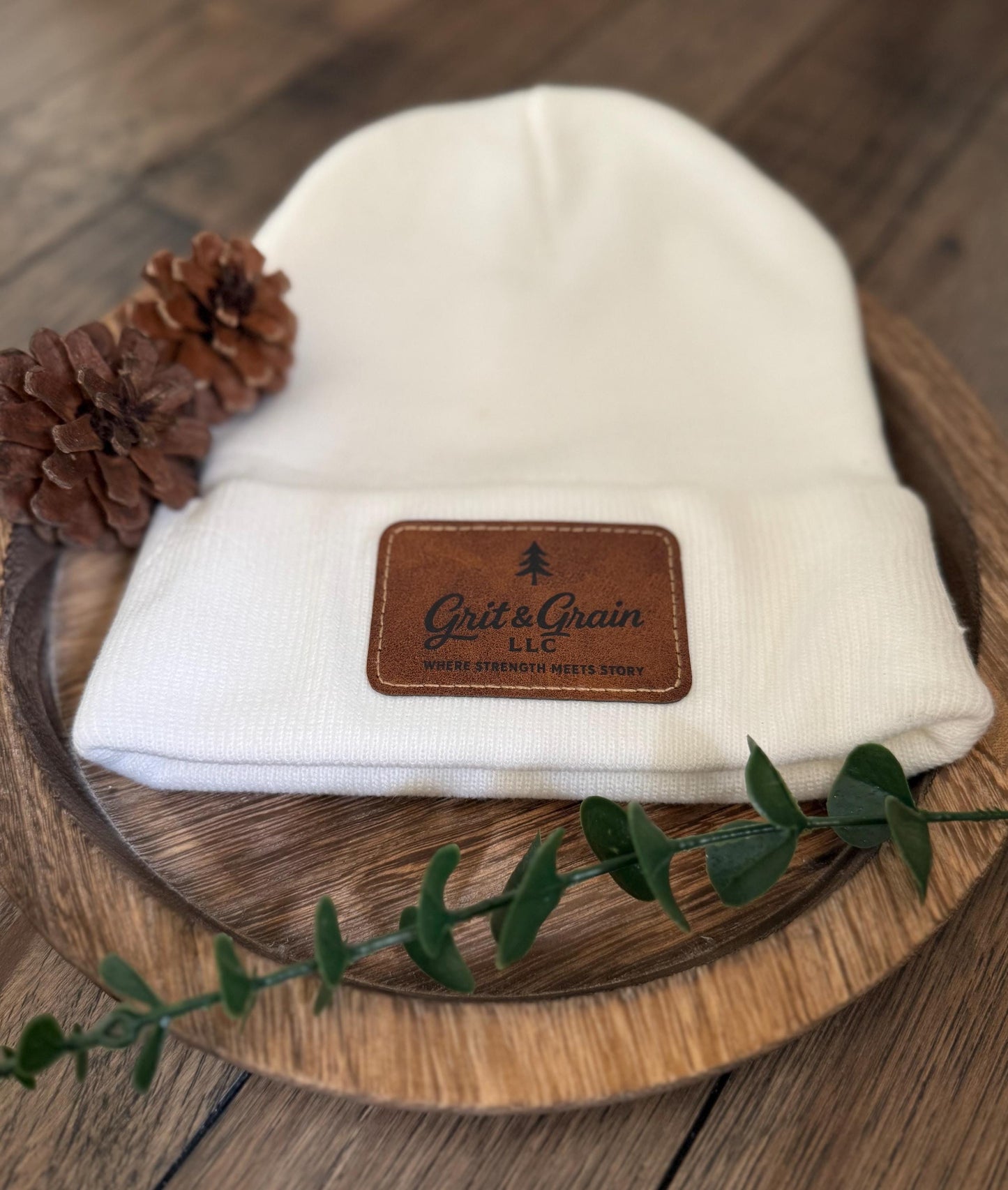 Custom Leather Patch Stocking Hat | Personalized Logo Beanie | Laser-Engraved Winter Hat | Bulk Orders Available