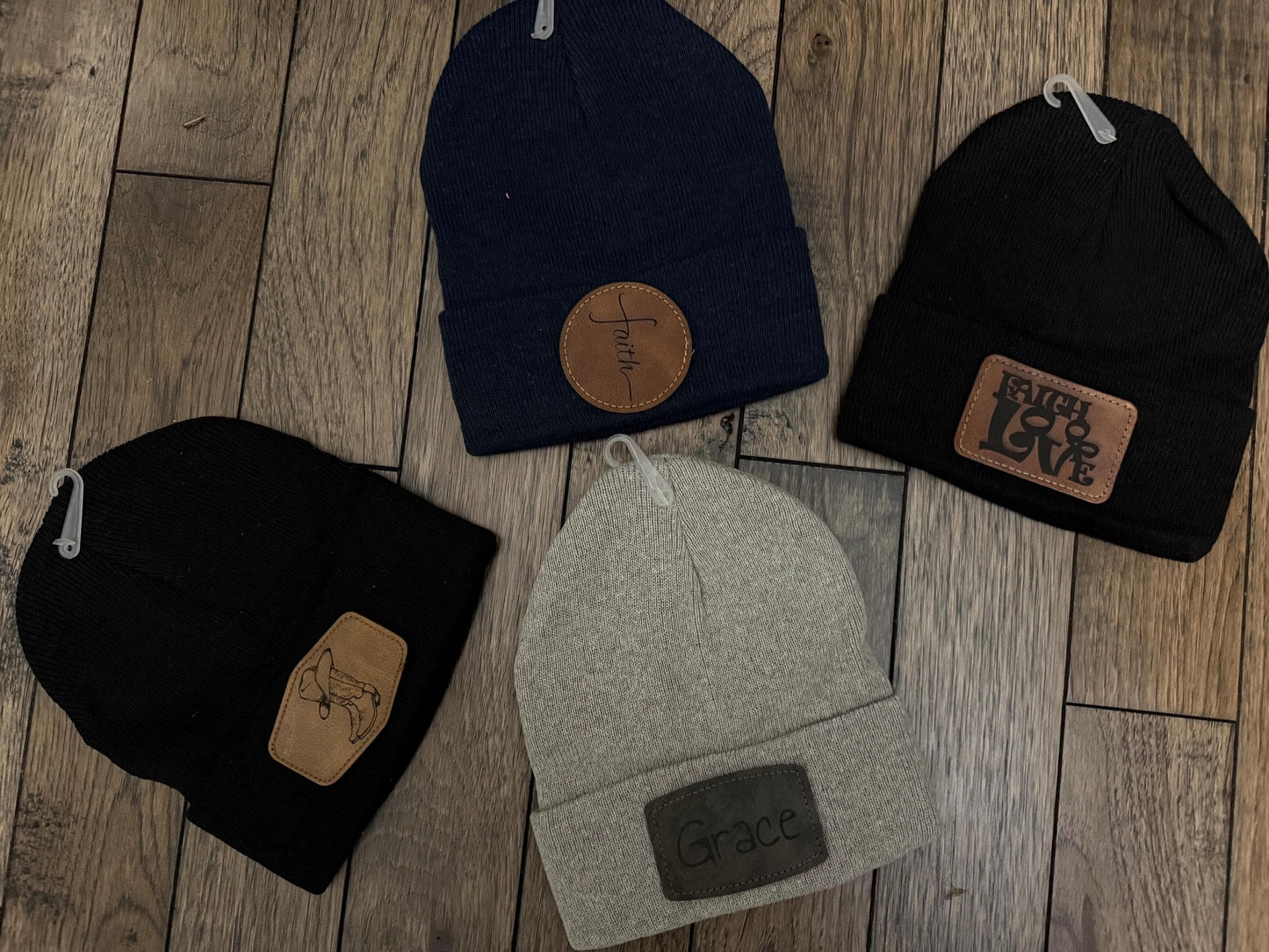 Custom Leather Patch Stocking Hat | Personalized Logo Beanie | Laser-Engraved Winter Hat | Bulk Orders Available