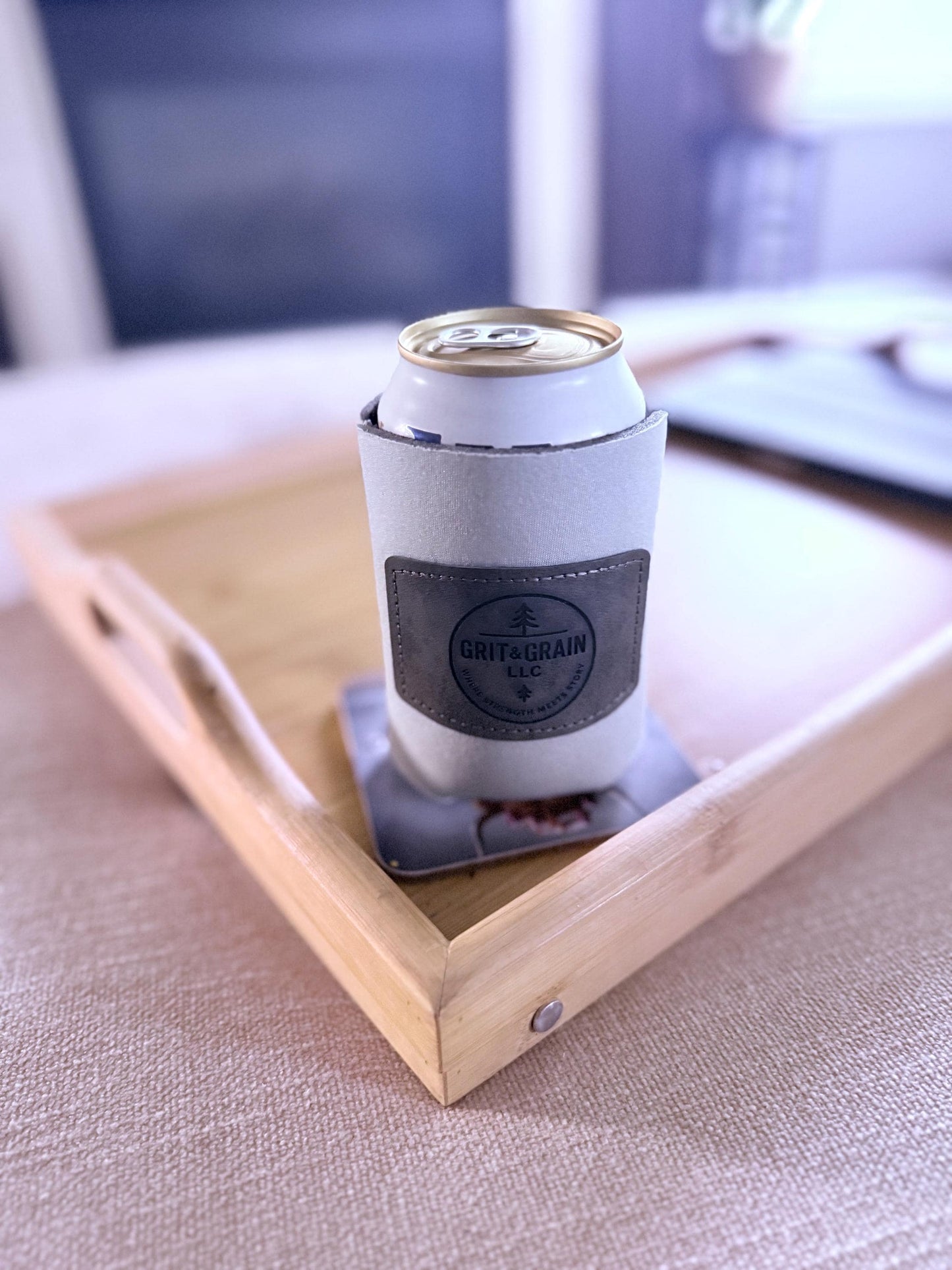 CUSTOM Leather Patch Koozie – Your Logo, Name, or Design – Ships in 1-2 Days