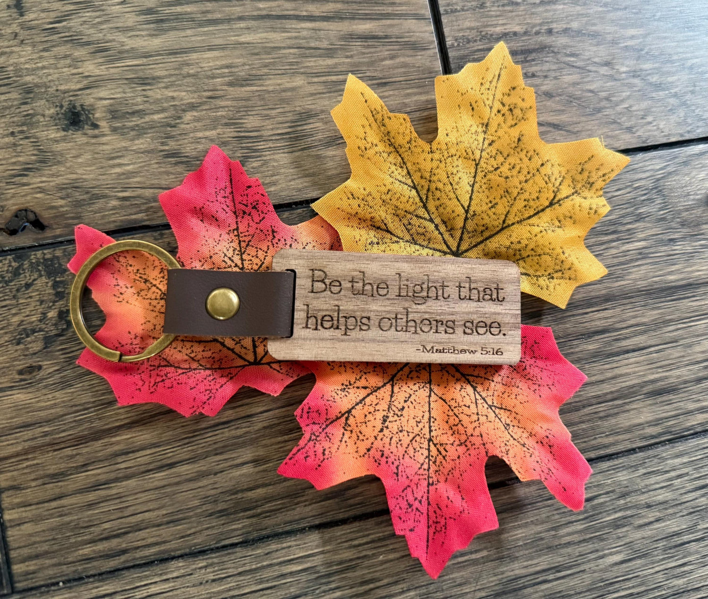 Personalized Walnut Wood Keychain: Engraved Leather Strap Key Ring