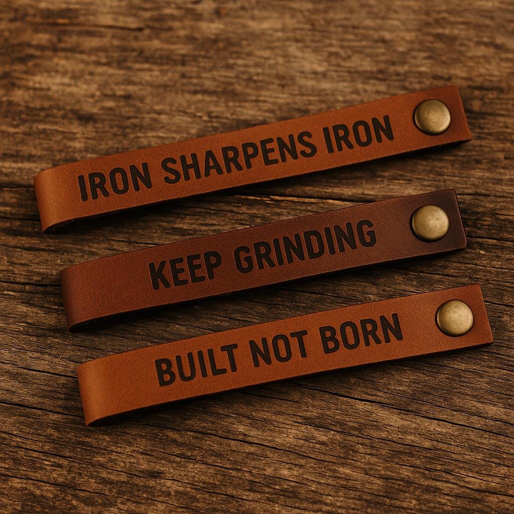 Laser Engraved Leather Motivational Cuff: "No Excuses. Just Reps."