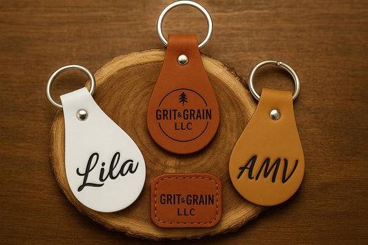 Personalized PU Leather Keychain: Custom Engraved Monogram - Grit & Grain