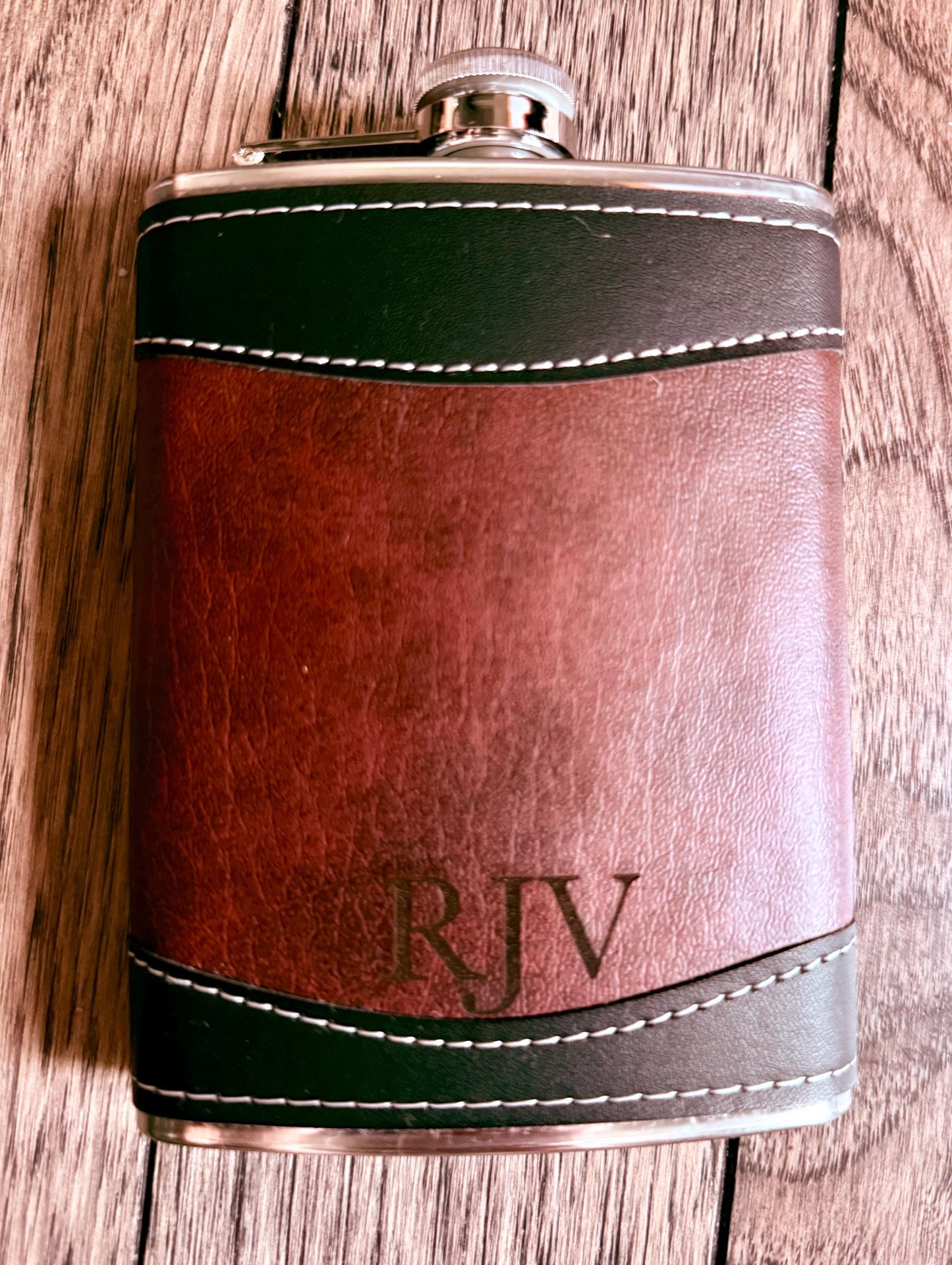 Leather Wrapped Stainless Steel Hip Flask: Personalized Groomsmen Gift