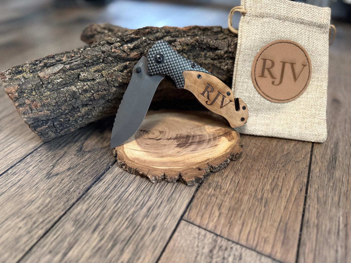 Personalized Tactical Folding Knife: Engraved Rosewood Handle, Stainless Steel Blade