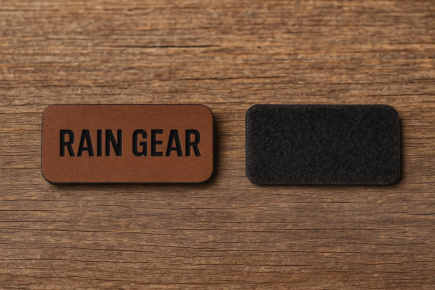 Set of 4-Custom Engraved Leather Gear Tags: Velcro-Backed Adventure Labels