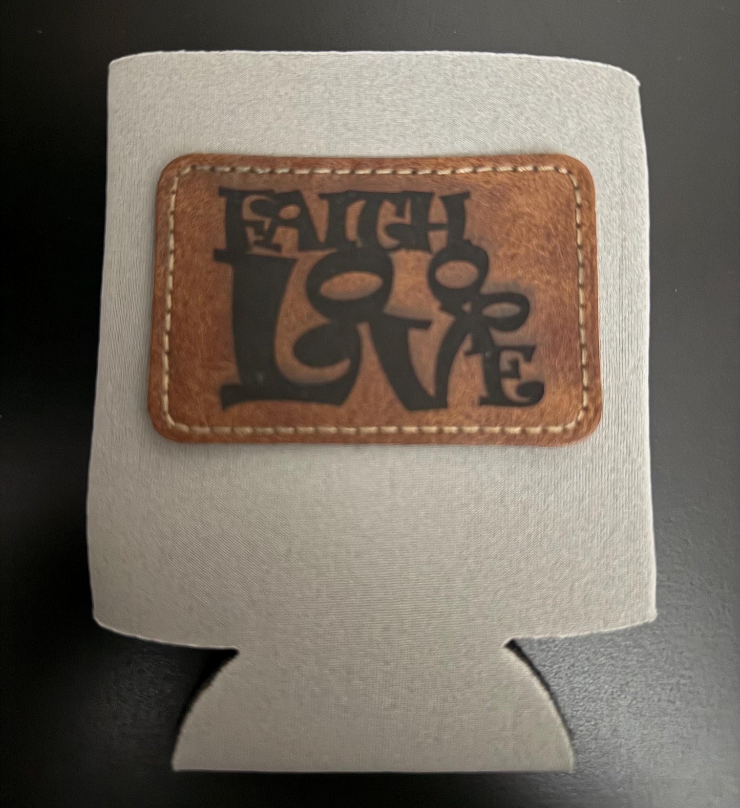 CUSTOM Leather Patch Koozie – Your Logo, Name, or Design – Ships in 1-2 Days