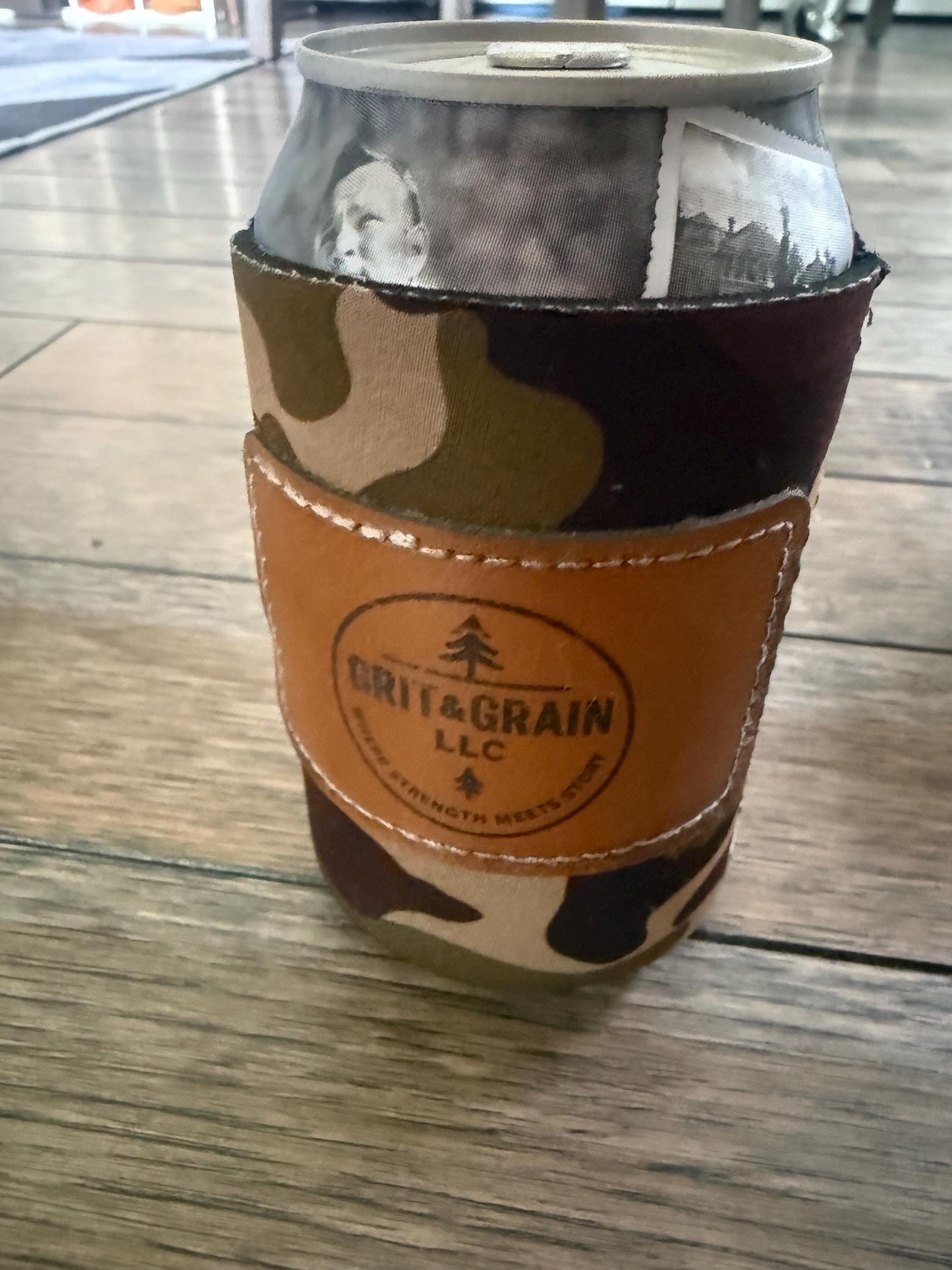 CUSTOM Leather Patch Koozie – Your Logo, Name, or Design – Ships in 1-2 Days