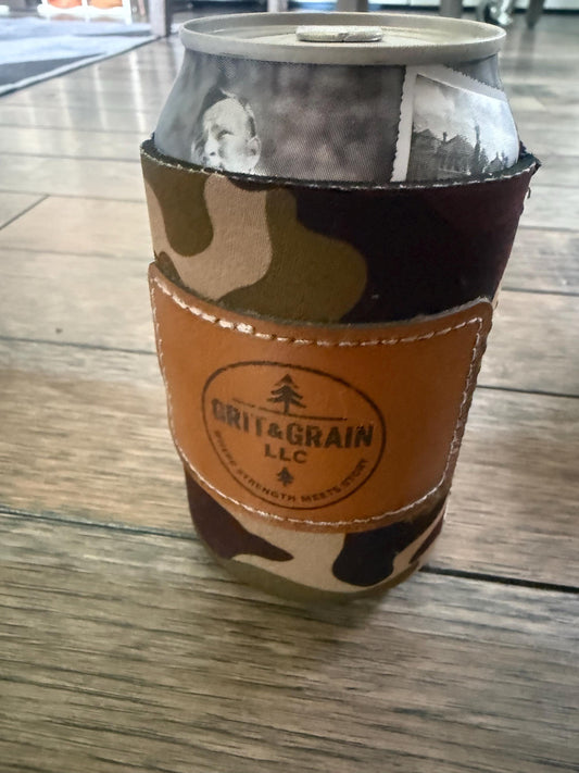 CUSTOM Leather Patch Koozie – Your Logo, Name, or Design – Ships in 1-2 Days