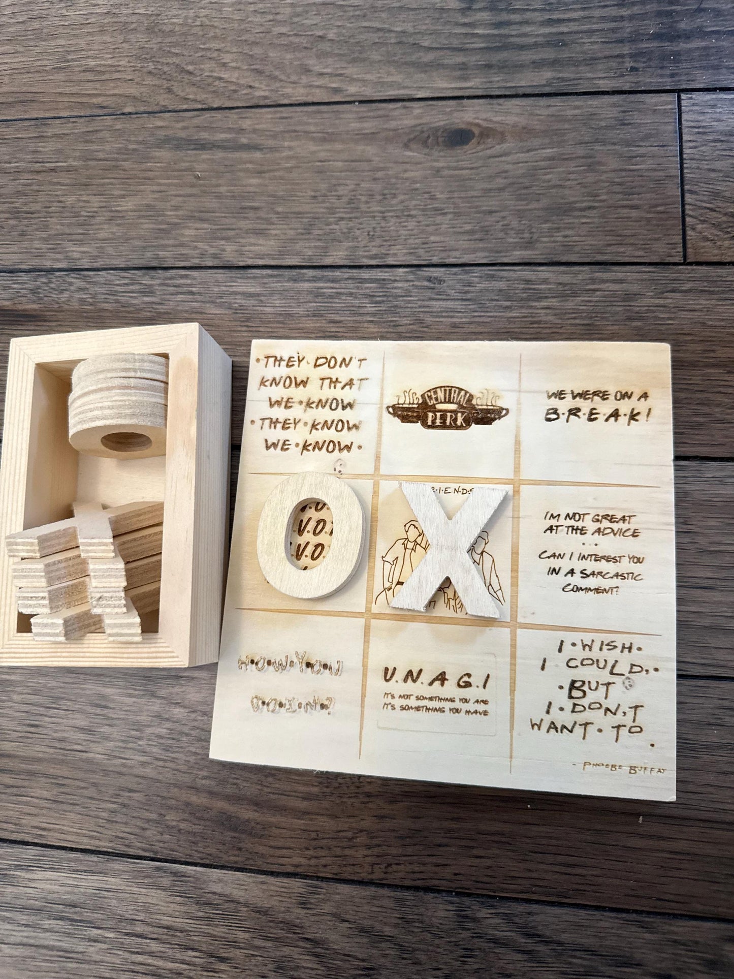Custom Laser-Engraved Tic Tac Toe Board: Personalized Family Game