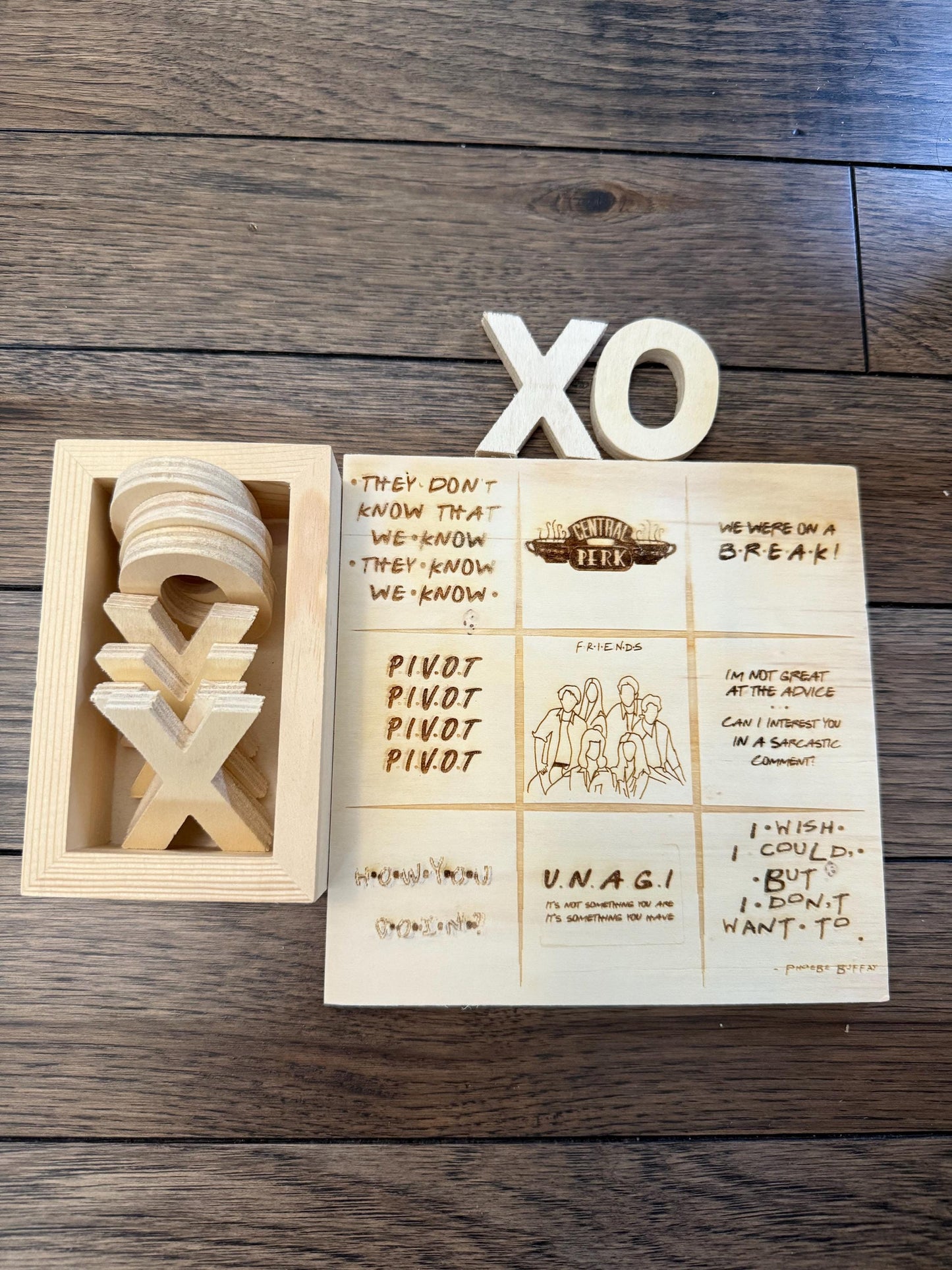 Custom Laser-Engraved Tic Tac Toe Board: Personalized Family Game