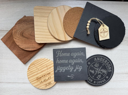 Custom Engraved Coaster Set / Personalized Drink Coasters / Wedding + Housewarming Gift / Bulk Coasters Available