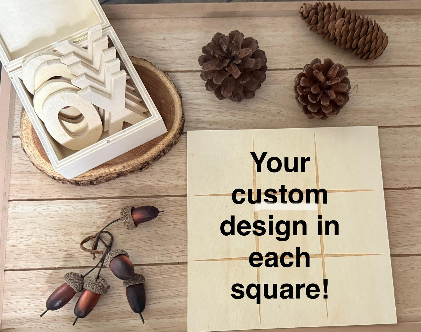 Custom Laser-Engraved Tic Tac Toe Board: Personalized Family Game