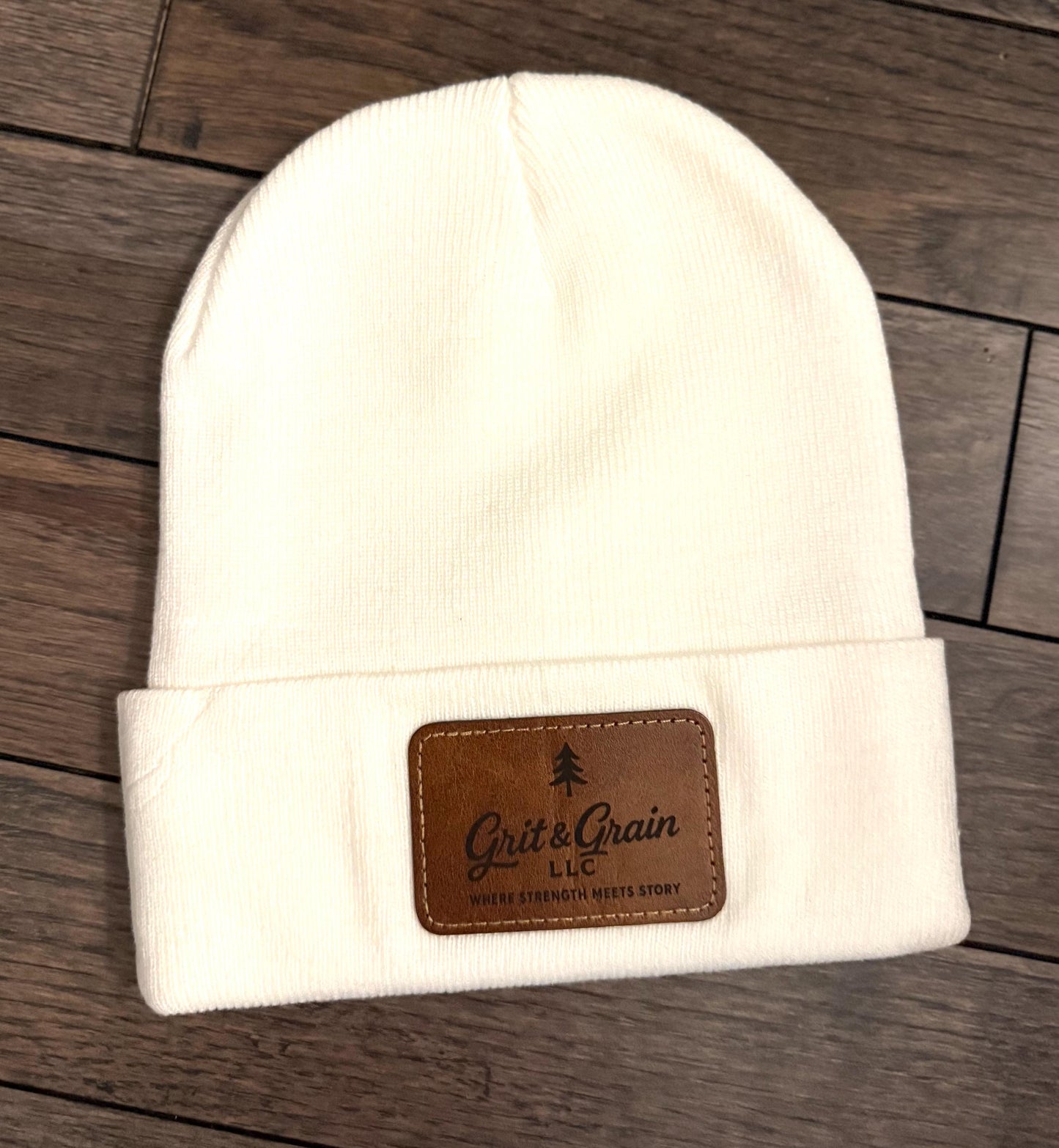Custom Leather Patch Stocking Hat | Personalized Logo Beanie | Laser-Engraved Winter Hat | Bulk Orders Available